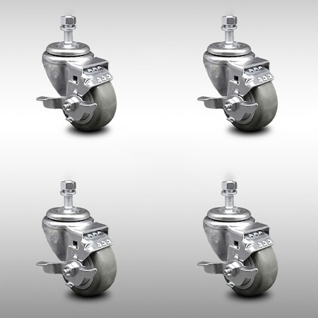 Service Caster 3.5 Inch SS Gray Polyurethane Swivel 1/2 Inch Threaded Stem Caster Set Brake SCC SCC-SSTS20S3514-PPUB-TLB-121315-4